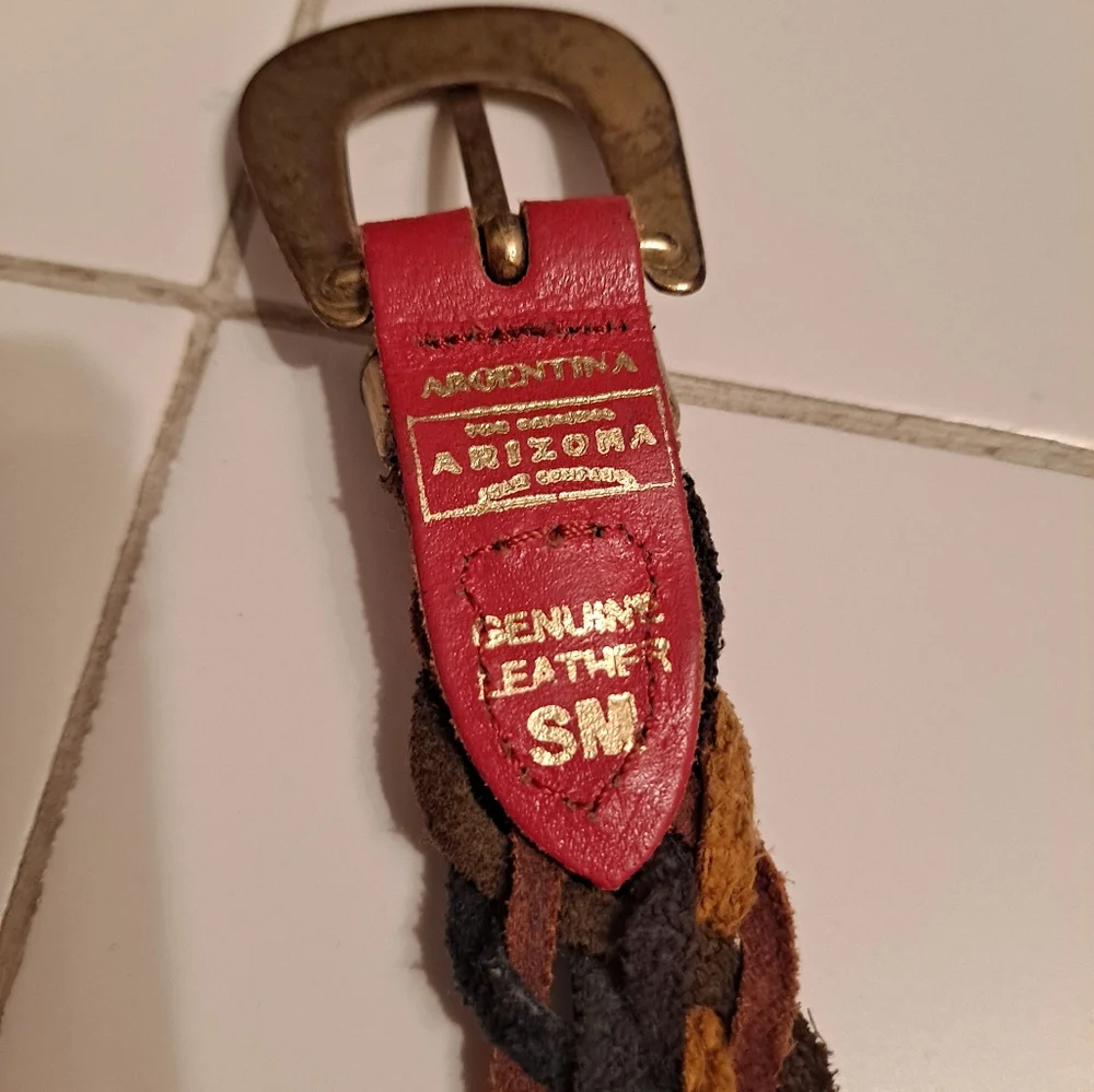 Arizona woven leather belt colorful rainbow gold braided belt size small vintage